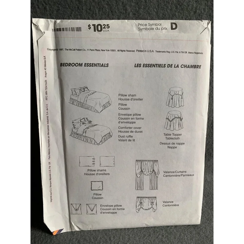 McCall's Bedroom Essentials Curtains Pillow Shams Bedspread Sewing Pattern 8606